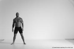 Underwear Gymnastic poses Man Black Muscular Bald Dancing Dynamic poses Academic